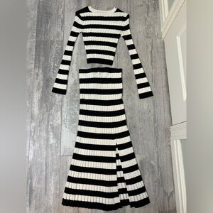 A New Day Bodycon Black and White Striped Set
